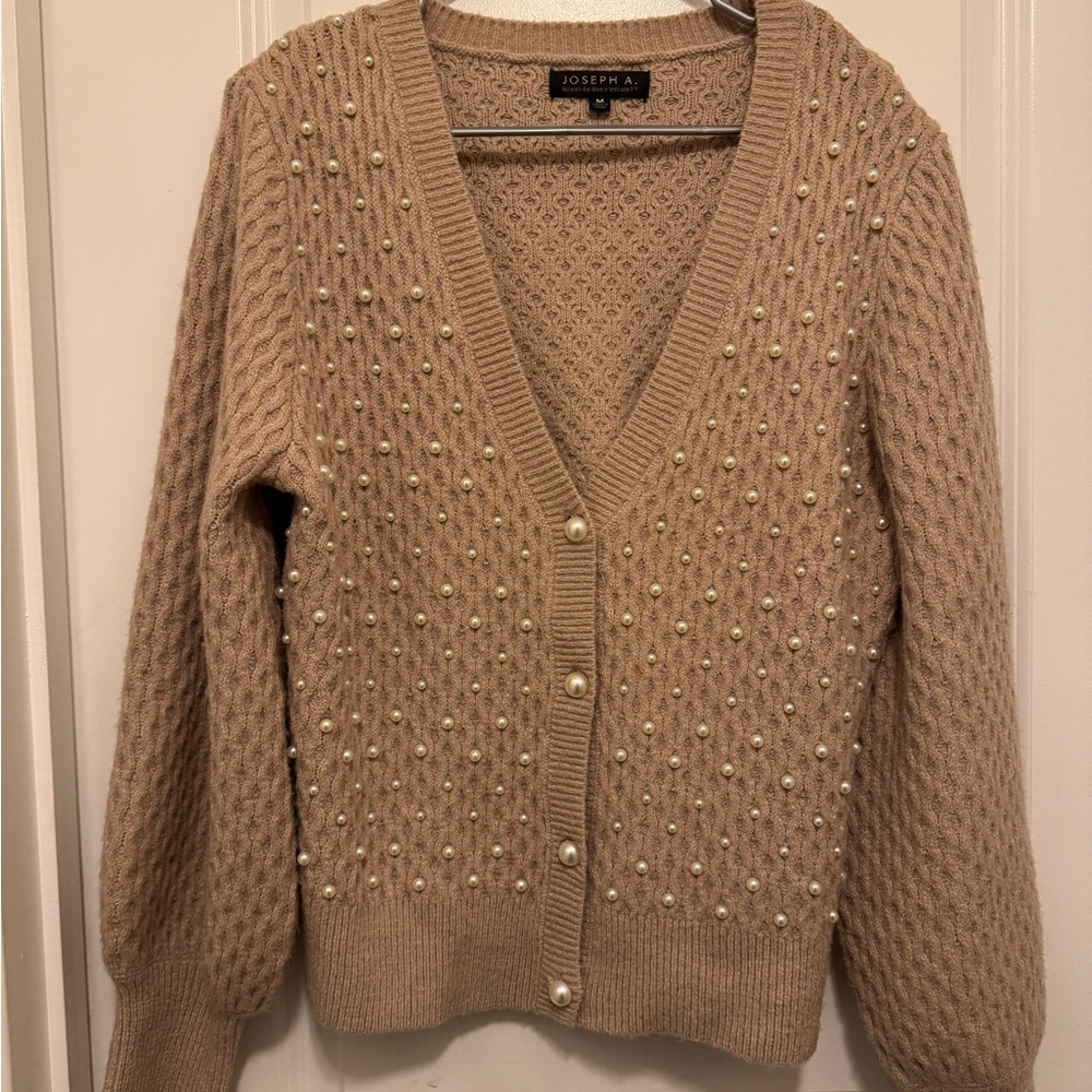 Joseph A Women's Beige Cardigan with Pearl Details